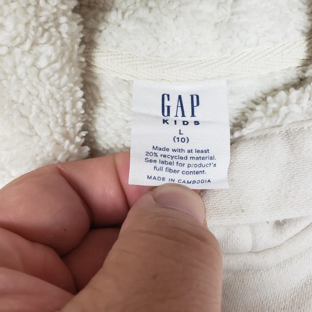 GAP Kids Size L Sherpa Lined Hoodie Sweatshirt Cream Full Zip Comfy Lounge‎ Cozy